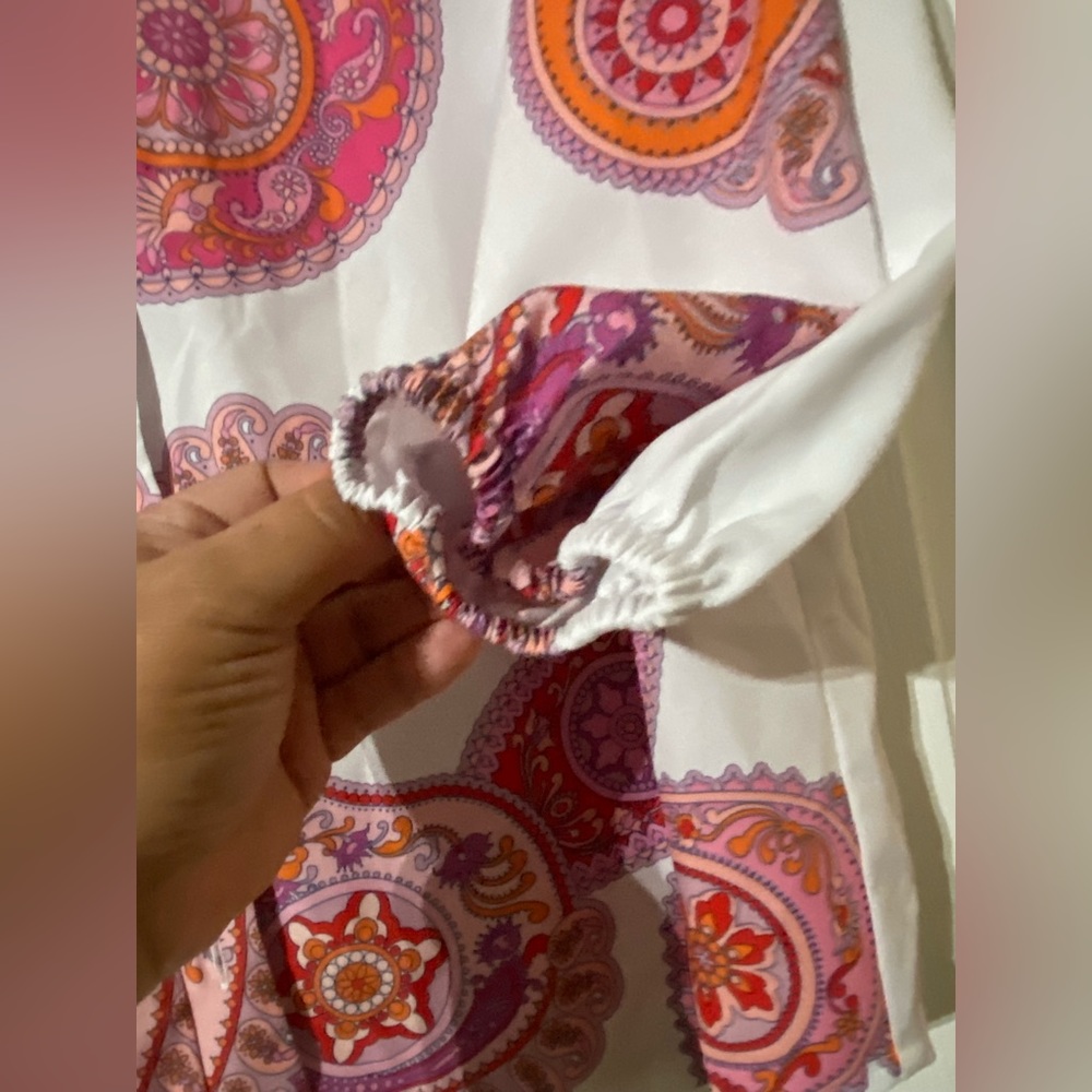Collection by Cezele Paisley Hot Pink Orange Flowy Top Button Down Small - Picture 4 of 4